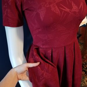 Bird textured Amelia LuLaRoe dress maroon red
